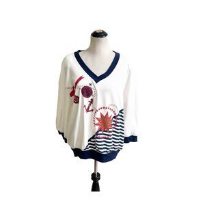 Vintage Teddi Sport Women’s Nautical Anchor 3/4 Sleeve Cotton Blend Top Size 18
